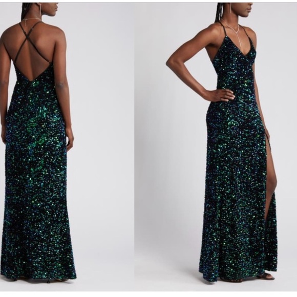 Lulu's Keep it Regal sequin long prom gown NWT size medium - Picture 7 of 7